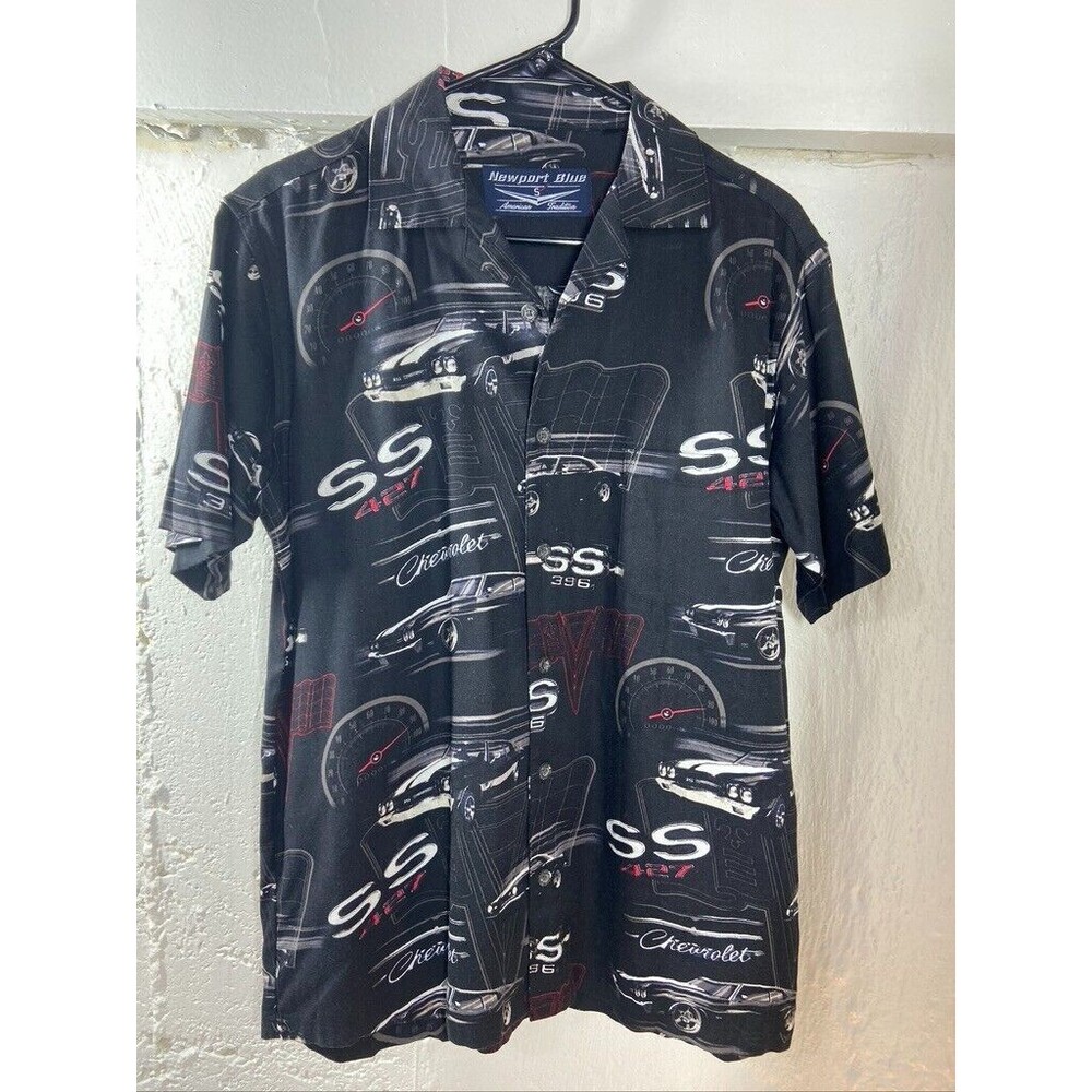 NEWPORT BLUE MENS SMALL SS CHEVROLET 427 BLACK SHORT SLEEVE BUTTON UP SHIRT